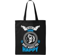 Do More of What Makes You Happy Fishing Borsa tote in cotone ecologico naturale nero, Nero , Taglia unica