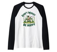 Do Not Worry Be Hoppy Cute Frogs Che suonano l'ukulele Music Art Maglia con Maniche Raglan