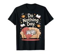 Do Nothing Day Aesthetic with Book and Coffee Cat Lover Maglietta