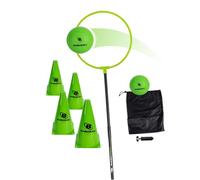 DO U Play Games Bamzball Game, per cortile, spiaggia e tailgating, gioco attivo per 4-12 giocatori, bambini, adolescenti e adulti, gioco a tema basket incontra mago, 2 palle, asta, anello, 4 coni e