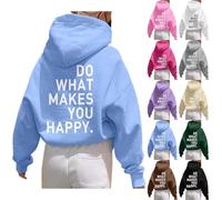 Do What Makes You Happy Felpe con cappuccio da donna Uk Plus Size Felpe Divertente Stampa Lettera Pullover Trendy Manica Lunga Top Camicie con Tasca, Nero , S