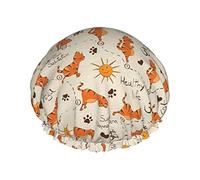 Do Yoga Be Happy Tema Orange Cats Cuffia da impermeabile, Cuffia da bagno elastica Cuffia da bagno per capelli con protezione ambientale, Doppio strato impermeabile Cappello da da bagn