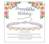 DOA Braccialetto regolabile con perline in argento con cuore in oro rosa, regalo di compleanno con biglietto per mamma, sorella, figlia, nonna, regalo di compleanno per 30°, 40°, 50°, 60° compleanno