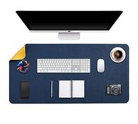 DOBAOJIA Tappetino per Mouse Grande, Mouse Pad XXL, Sottomano da Ufficio, Laptop Tappetino, Tappetino Scrivania, Tappetino Scrittura, Uso Doppio Lato Simipelle PU Impermeabile 90x43cm Blu Navy/Giallo