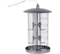 dobar 11515 - Mangiatoia multifunzione a 3 scomparti, per uccelli selvatici, da appendere, 21,5 x 21,5 x 36,5 cm, in metallo, colore: Grigio