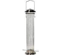 dobar® 11523 - Mangiatoia per uccelli con rete, in acciaio, per uccelli selvatici, da appendere, per giardino, patio, balcone, diametro 9,5 x 39 cm, colore: argento