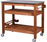 dobar® 35540FSCe - Tavolo multifunzione con carrello arrotolabile, in legno massiccio, con piastra in acciaio inox, 94 x 58 x 90 cm, colore: Marrone