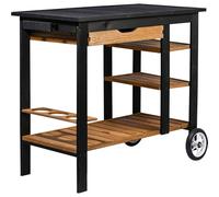 dobar Carrello per barbecue da esterno con cassetto e ripiano portaoggetti - Trolley per barbecue su ruote con manico e supporto per bottiglie - Tavolo per barbecue per terrazza e giardino - Nero