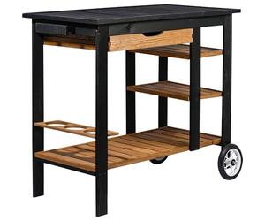 dobar Carrello per barbecue da esterno con cassetto e ripiano portaoggetti - Trolley per barbecue su ruote con manico e supporto per bottiglie - Tavolo per barbecue per terrazza e giardino - Nero