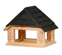 dobar Casetta per uccelli in legno massello con tetto bituminoso per montaggio a cavalletto, grande con vassoio di alimentazione, colore nero