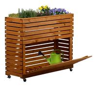 dobar® Grande aiuola rialzata Rolla in legno massello, misura XL, con ruote, aiuola rialzata con vano portaoggetti, 72 x 32,5 x 78 cm, marrone