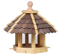 dobar Grande casetta per gli uccelli con scandole in legno verniciato scuro, silo con piramide di alimentazione