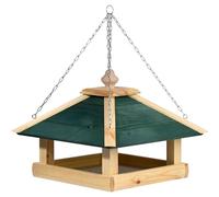 dobar Green Label® Narsaq grande mangiatoia per uccelli con catena da appendere, casetta per uccelli con tetto verde, mangiatoia per uccelli selvatici, 39 x 39 x 30 cm, pino