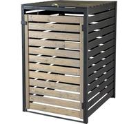 dobar® Green Label - Rivestimento per bidoni della spazzatura da 1 240 l, in legno antracite, colore nero, in legno, con coperchio e porta basculante bicolore, 77 x 87 x 121 cm