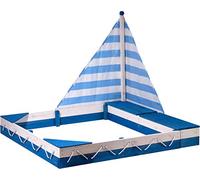 dobar Sandbox "Maritim" | sandbox in legno massello | sandbox con vela | sandbox con due cassette | sandbox per bambini con panchina | 138,5 x 124 x 115,5 cm | blu/bianco