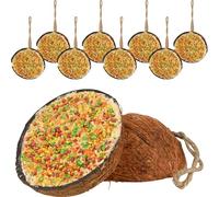 dobar® Set di 10 metà di cocco di vitamine per uccelli selvatici, con cordoncino da appendere, per tutte le stagioni, mangime per uccelli selvatici, 2 kg