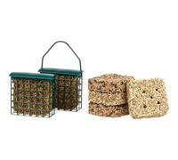 dobar® Set di mangime per uccelli selvatici, 8 pezzi, 6 blocchi di mangime in diverse varietà, 2 mangiatoie da appendere, per tutte le stagioni per uccelli selvatici, 1,5 kg