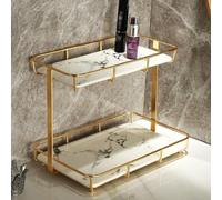 Dobbyby Organizer da bagno da appoggio, organizer per profumi, cosmetici, cosmetici, vassoio per vanità, cassettiera, in acciaio inox, ripiano dorato, vassoio in ceramica bianca marmo (L-oro)
