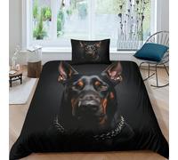 Doberman 3D Set Di Biancheria Da Letto Per Adulti E Bambini,2 Pezzi Per Letto Singolo,Matrimoniale,Grande Size,con Dobermann nero Copripiumino E Federa,Microfibra,con Lampo Singolo(135x200cm)