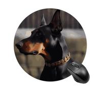 Doberman, grazioso tappetino per mouse rotondo, piccolo, per mouse wireless, per videogiochi, laptop, mini computer, decorazione per la casa, ufficio, accessori da scrivania, 19 x 20 cm