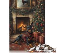 Doberman in Festive Sweater Dog Christmas Portrait by Fireplace Puzzle Impossible 1000 Pezzi Decorazione Per La Casa. Rilassamento E Intelligence Per Adulti E Ragazzi Da 14 Anni 1000pcs (75x50cm)