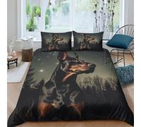 Doberman Microfibra Copripiumino Lenzuola Letto Motivo Per Bambini Adulto Set Biancheria,Matrimoniale Con 3 Pezzi Dobermann nero Copripiumino,Anti-acaro Facile Da Curare Double(200x200cm)