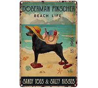 Doberman Pinscher Beach Life Iron Poster Painting Targa in metallo Vintage Farm Country Shops Targa in metallo Targa in metallo Personalizzata Targa da parete Retro Home Restaurant Cafe Bar Decorazion