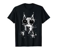 Doberman Pinscher Cane Indossare Shades Splash Art Grunge Maglietta