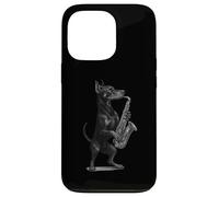 Doberman Pinscher che suona sassofono musica jazz amante dei cani Custodia per iPhone 13 Pro