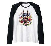 Doberman Pinscher Dog Summer Wildflowers Daisies Opera d'arte Maglia con Maniche Raglan