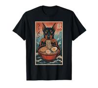 Doberman Pinscher Mangiare Ramen Kawaii Anime Amante dei cani Maglietta