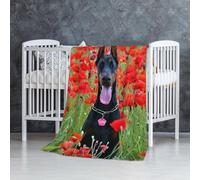 Doberman Pinscher nel fiore,Coperta morbida, calda, anti-pilling, in flanella, peluche, 76 x 127 cm