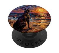 Doberman Pinscher Starry Night Dobie at the Beach Opera d'arte PopSockets PopGrip Adesivo
