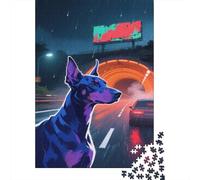 Doberman Puzzle Giochi 1000 Pezzi Per Adulti E Ragazzi Arte The Doberman Pinscher in The Night Scene Puzzle Adulti Idea Regalo Per 1000pcs (75x50cm)