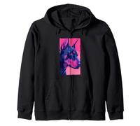 Doberman Rosa Ritratto Laterale Gotico Anime Cyberpunk Pop Felpa con Cappuccio
