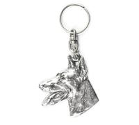 Art-Dog Portachiavi simpatico cane - Collezione esclusiva Portachiavi simpatico Dobermann Classical - Graziosi portachiavi placcati in argento con lucchetto da 2,5-5,2x4,7x9,6cm