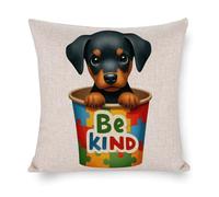 Dobermann, federa decorativa per cuscino con scritta "Be Kind Autism Awareness", 45,7 x 45,7 cm, per divano, letto, soggiorno, casa, feste, regali di compleanno per gli amanti dei cani