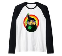 Dobermann Lucky Dog Leprechaun Hat Shamrock St Patricks Day Maglia con Maniche Raglan