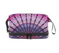 Doblé Mandala Bohemio - Trousse per cosmetici a doppio strato, per donne e ragazze, trousse da viaggio per trucchi, pratica borsa organizer con scomparto per pennelli, Multi, 27x15x14 cm/10.6x5.9x5.5