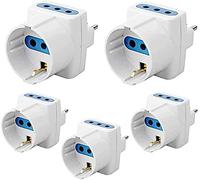 DOBO 5X Adattatore Multiplo Tripla Tre Prese 10A bipasso universali + schuko 5 Pezzi Spina salvaspazio Triplo Presa Corrente Bianco