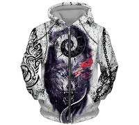 DOBOKS Lupo Stampato in 3D Uomo Felpa con Cappuccio con Cerniera Moda Modello Animale Streetwear Punk Style Oversized Giacca in Felpa con Zip