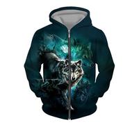 DOBOKS Lupo Stampato in 3D Uomo Felpa con Cappuccio con Cerniera Moda Modello Animale Streetwear Punk Style Oversized Giacca in Felpa con Zip