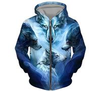 DOBOKS Lupo Stampato in 3D Uomo Felpa con Cappuccio con Cerniera Moda Modello Animale Streetwear Punk Style Oversized Giacca in Felpa con Zip