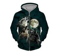DOBOKS Lupo Stampato in 3D Uomo Felpa con Cappuccio con Cerniera Moda Modello Animale Streetwear Punk Style Oversized Giacca in Felpa con Zip