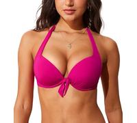DOBREVA Donna Bikini Push Up Superiore Reggiseno con Ferretto Capestro Halfter Self Tie Sexy Monokini Granita Rosa 2B