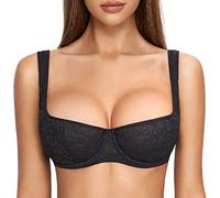 DOBREVA Donna Reggiseno Balconcino Push Up Imbottito con Ferretto in Pizzo Taglie Forti Nero 3G