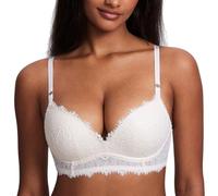 DOBREVA Donna Reggiseno Senza Ferretto Imbottito in Pizzo Push Up Coppa Preformata Scollo a V Sexy Bianco Cocco 3D