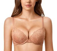 DOBREVA Reggiseno Donna Push Up in Pizzo con Ferretto Imbottito Plunge a Coppe Modellate Crema di caffè 6B