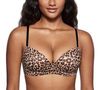 DOBREVA Reggiseno Senza Ferretto Push Up Coppa Preformata Imbottito Morbido Scollo a V Leopardo Naturale 5C