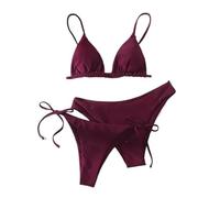 DOBRVVGT Bikini, Bikini Donna Mare, Costume Donna Costume da Bagno da Spiaggia Sexy da Donna, 3 Pezzi, Blu, Viola, Push-up, con Fasciatura a Triangolo, Costume da Bagno(Wine Red 2,S)
